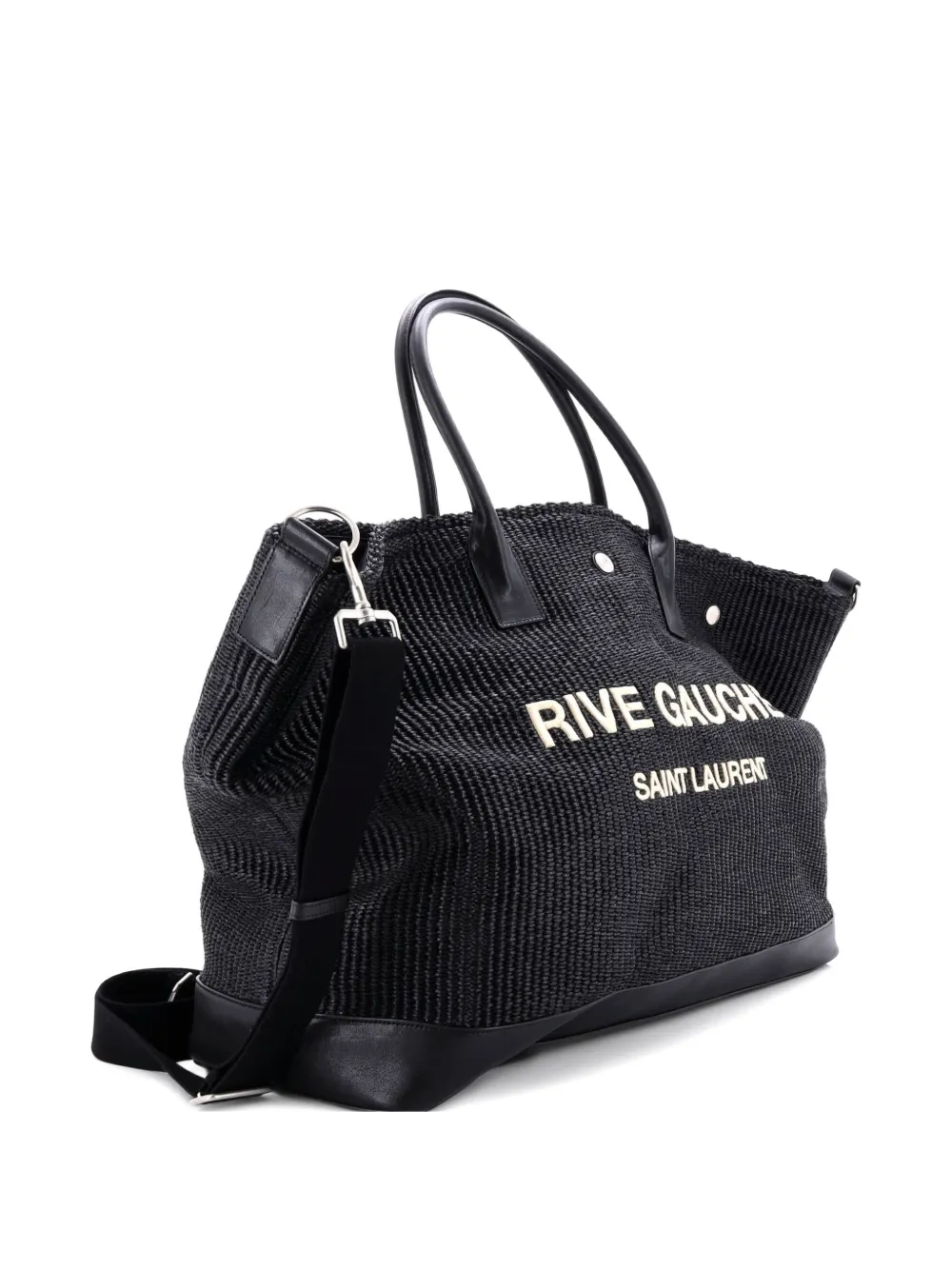 SAINT LAURENT Pre-owned Rive Gauche Shopper Raffia Large Tote Bag In Black