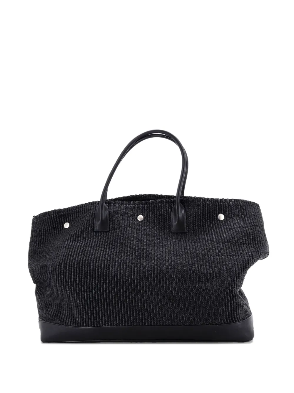 Pre-owned Saint Laurent Rive Gauche Shopper Raffia Large Tote Bag In Black