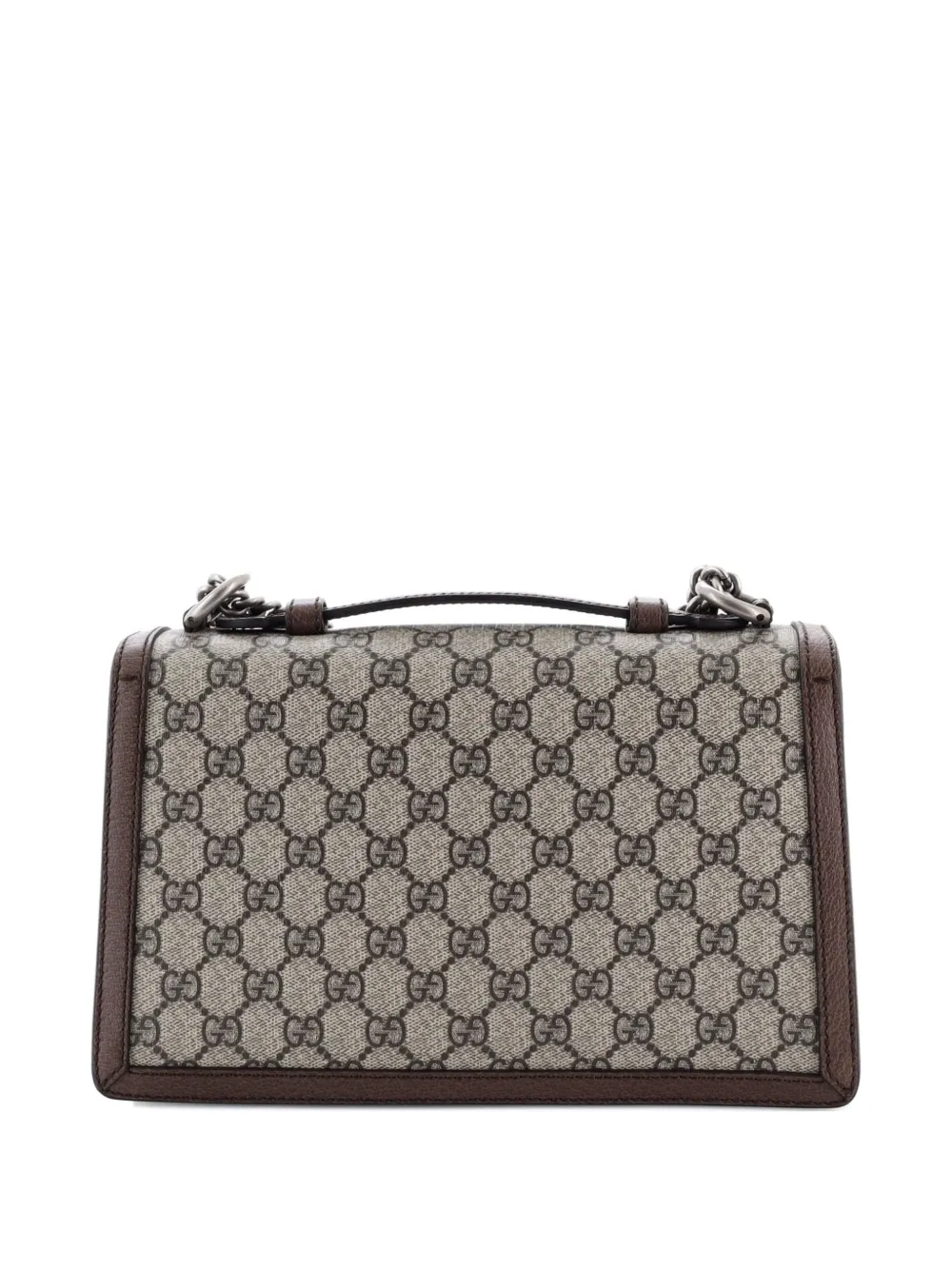 Pre-owned Gucci Dionysus Top Handle Chain Bag Gg Coated Canvas Small Satchel In Brown