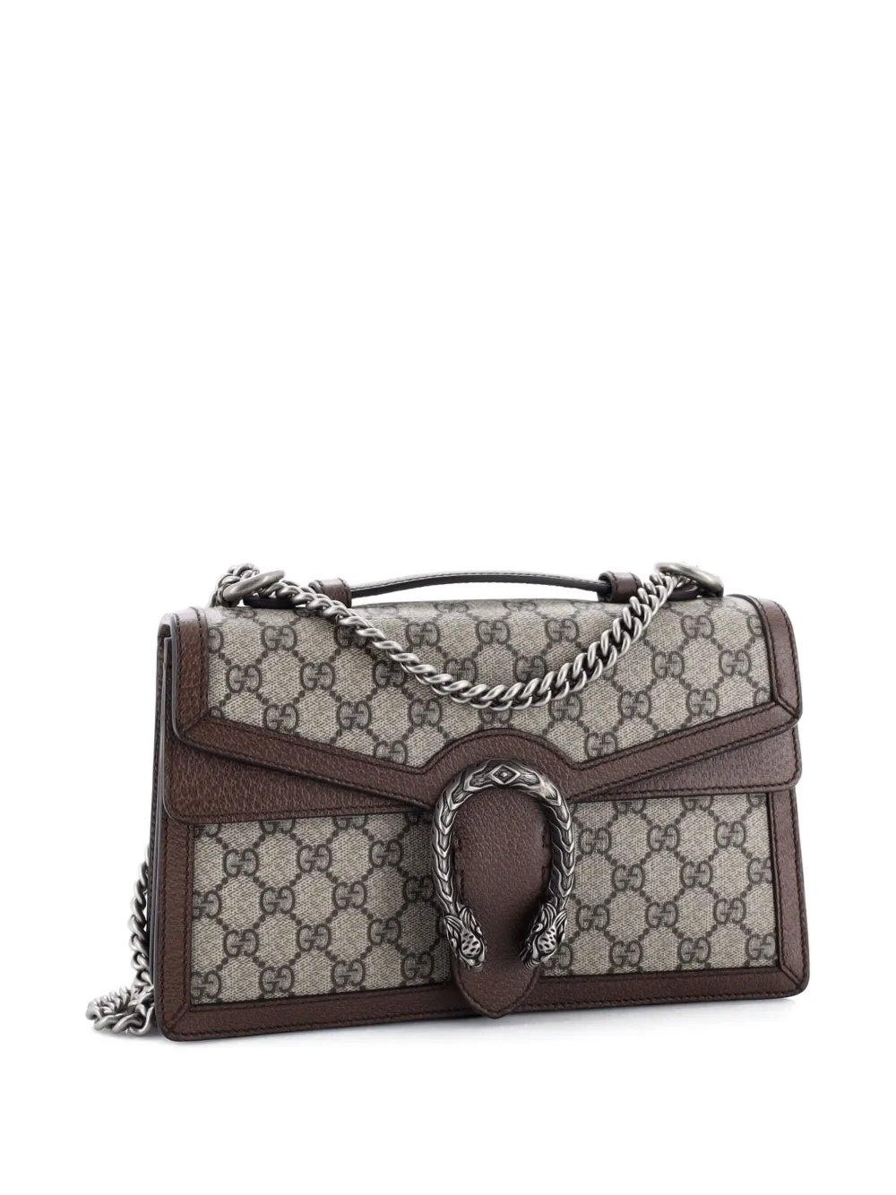 Pre-owned Gucci Dionysus Top Handle Chain Bag Gg Coated Canvas Small Satchel In Brown