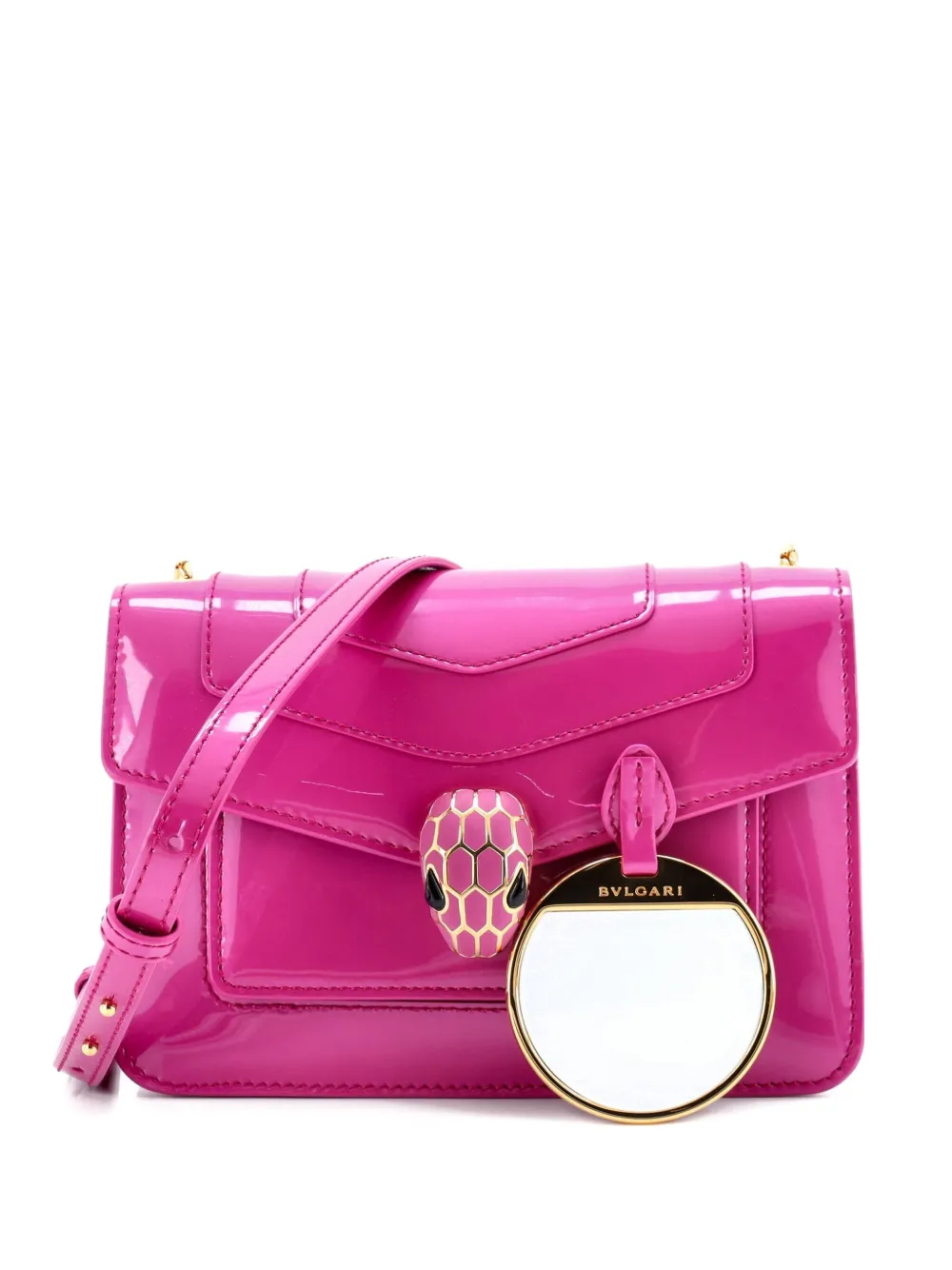 Pre-owned Bvlgari Serpenti Forever Patent Small Shoulder Bag In Pink