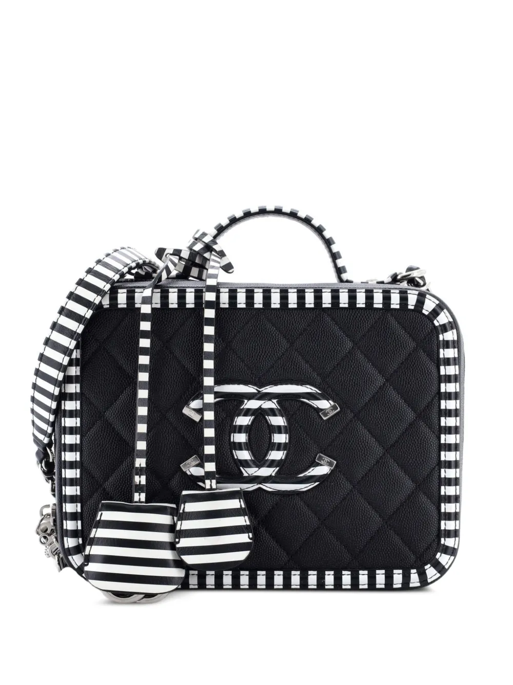 CHANEL Pre-Owned Filigree Vanity Case Quilted Caviar with Striped Leather Large crossbody bag - Nero