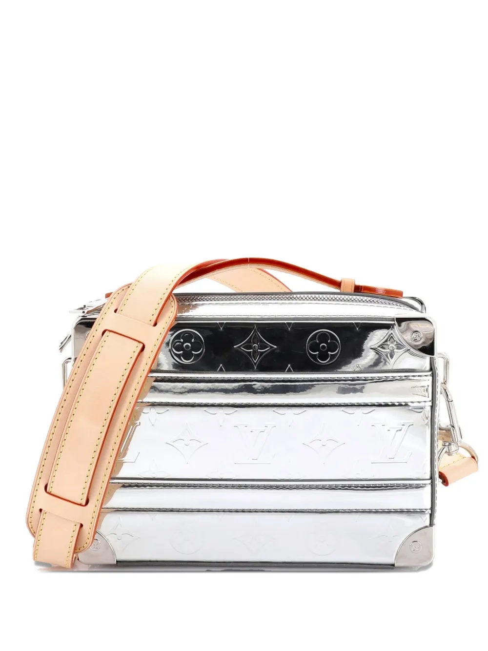 Pre-owned Louis Vuitton Handle Soft Trunk Bag Monogram Mirror Coated Canvas Satchel In Silver