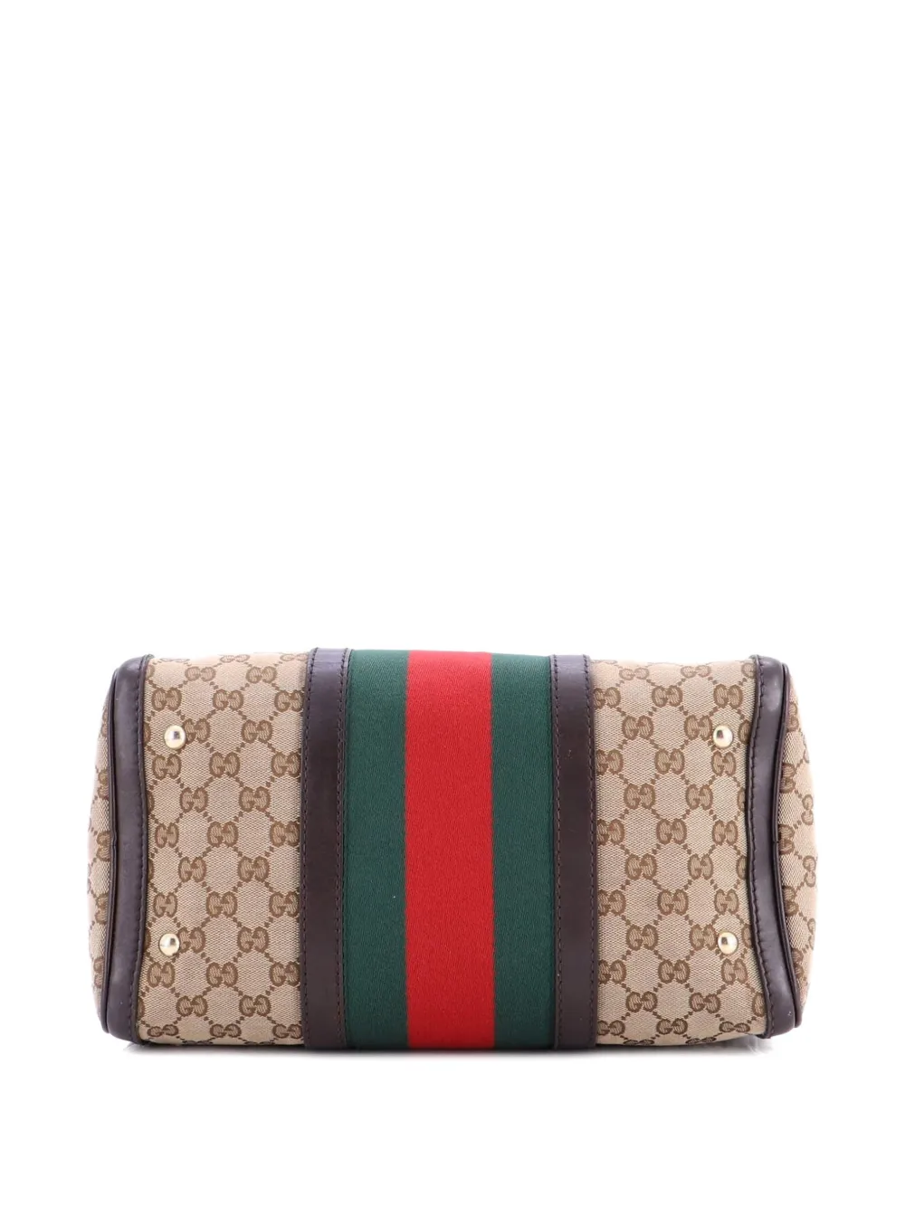 Pre-owned Gucci Vintage Web Boston Bag Gg Canvas Medium Satchel In Brown