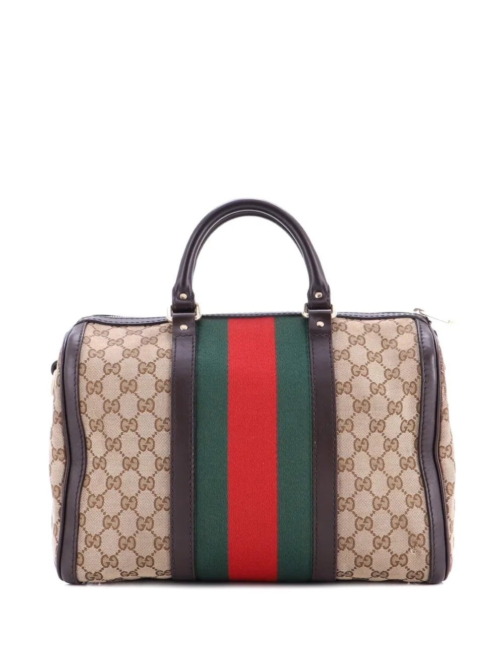 Pre-owned Gucci Vintage Web Boston Bag Gg Canvas Medium Satchel In Brown