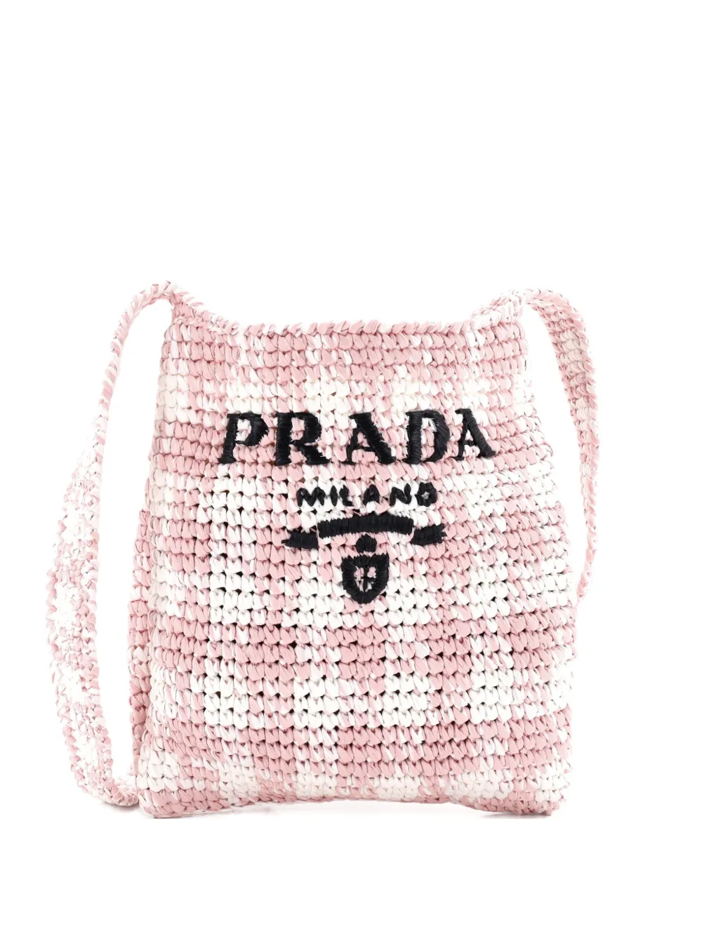 Pre-owned Prada Logo Messenger Bag Printed Raffia Small Crossbody Bag In Pink