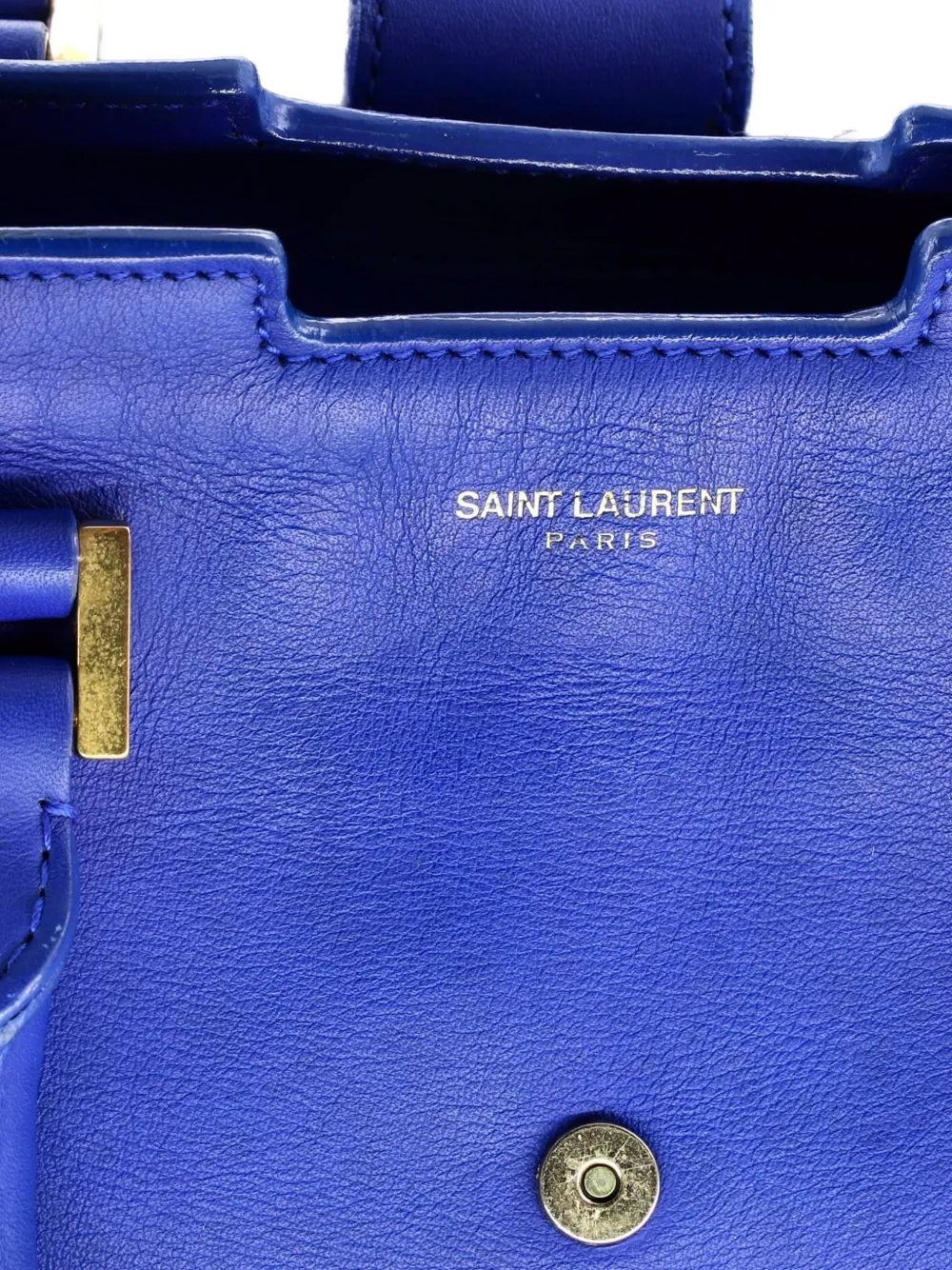 Pre-owned Saint Laurent Classic Y Cabas Leather Small Satchel In Blue