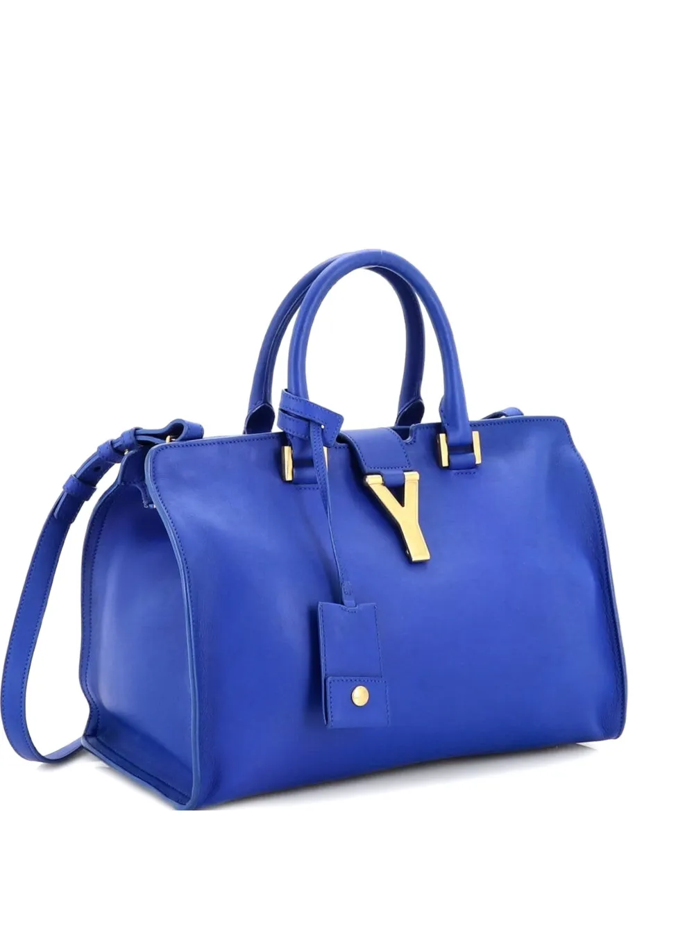 Pre-owned Saint Laurent Classic Y Cabas Leather Small Satchel In Blue