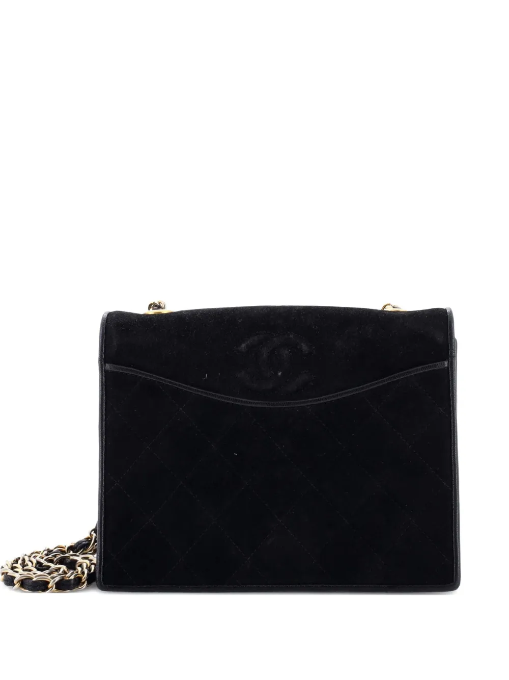 Pre-owned Chanel Cc Chain Full Flap Bag Quilted Suede Small Shoulder Bag In Black