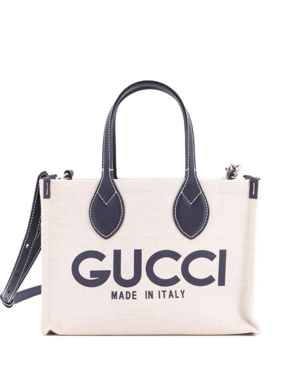 Pre-owned Gucci Logo Shopper Tote Printed Canvas Small Shoulder Bag In Blue