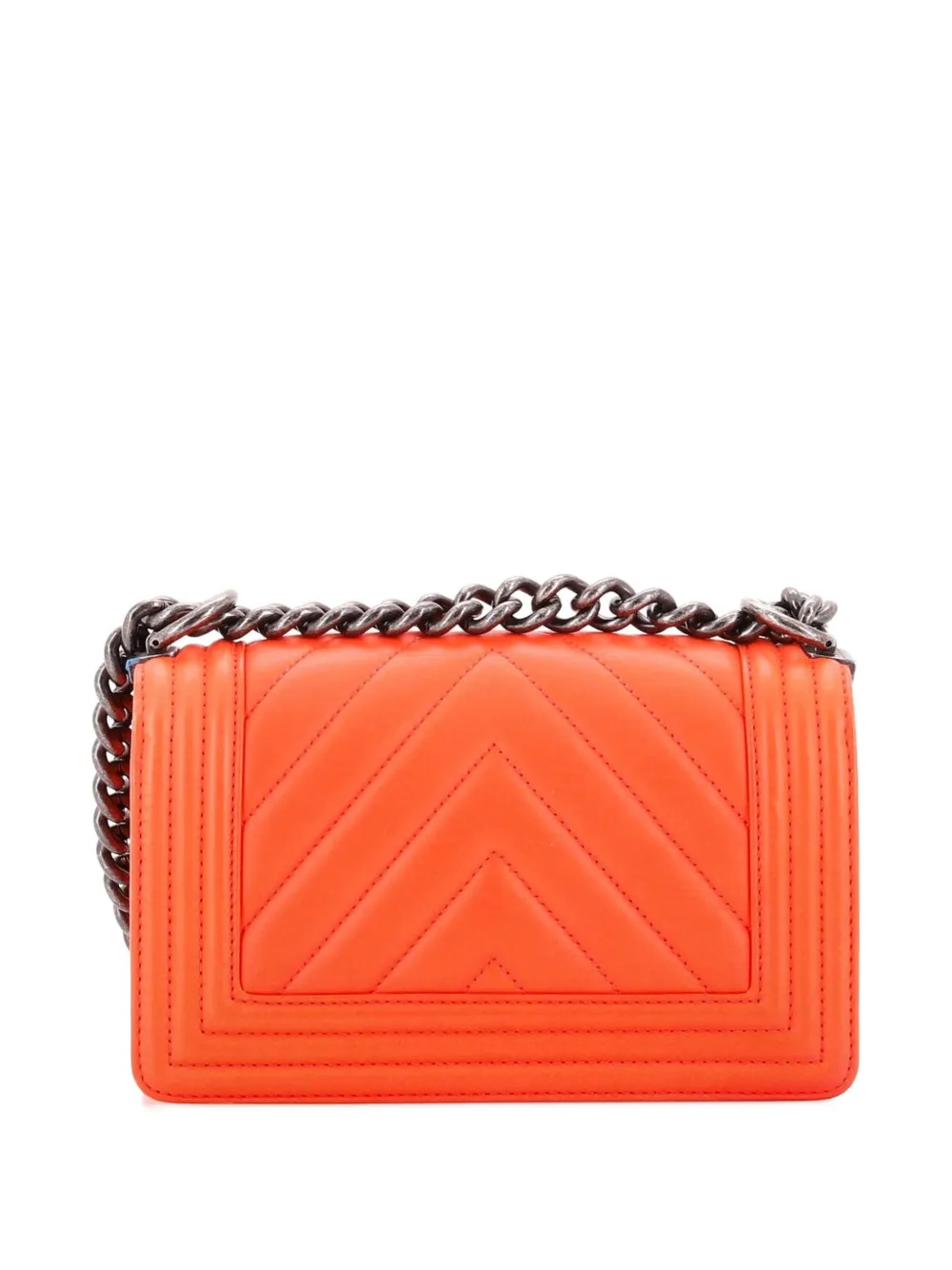 Pre-owned Chanel Boy Flap Bag Chevron Calfskin Small Crossbody Bag In Orange