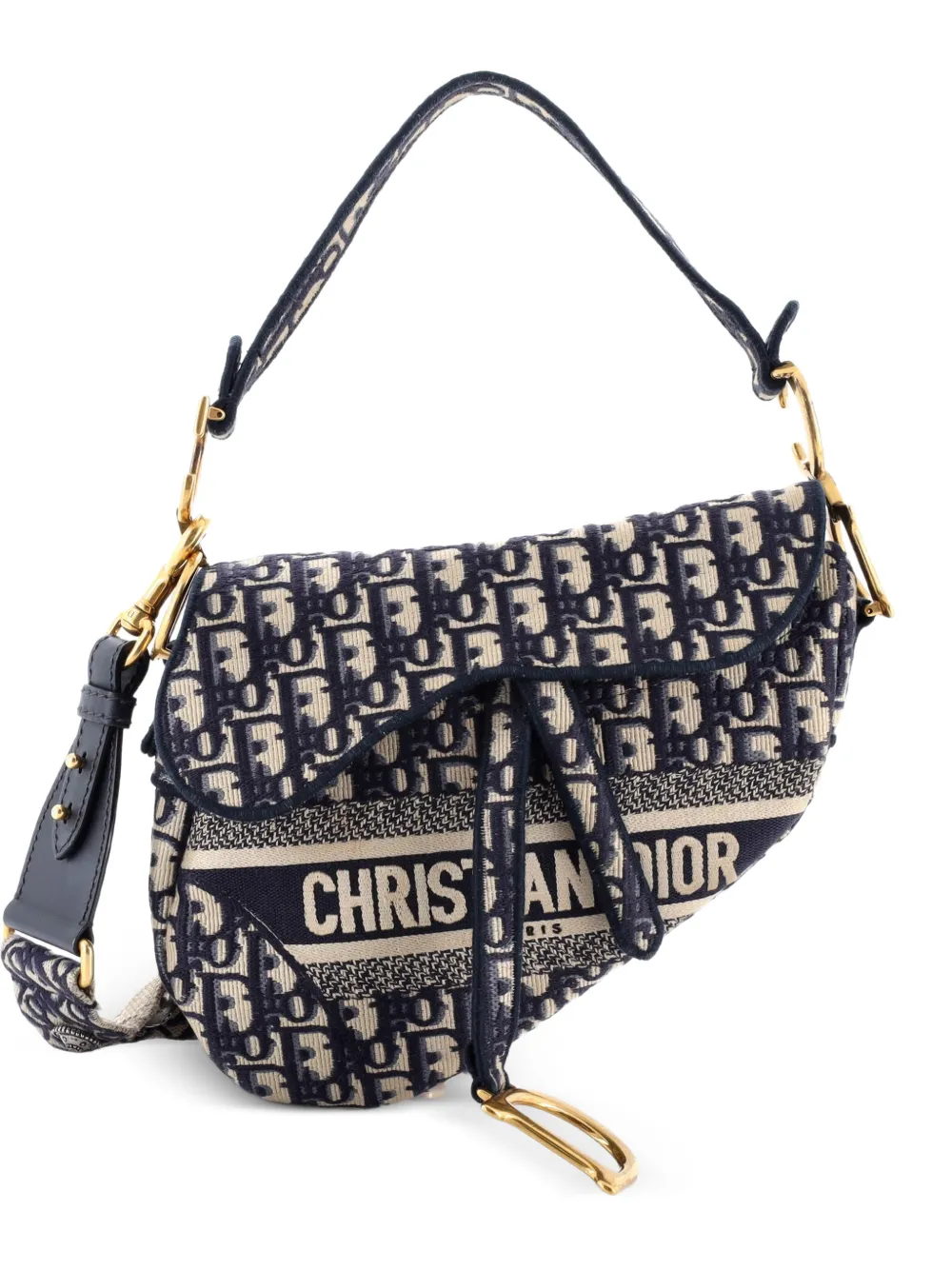 Christian Dior Pre-Owned Saddle Handbag Logo Embroidered Oblique Canvas Medium shoulder bag - Blu