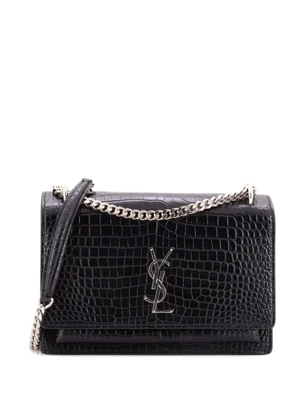 SAINT LAURENT Pre-owned Sunset Crocodile Embossed Leather Medium Crossbody Bag In Black