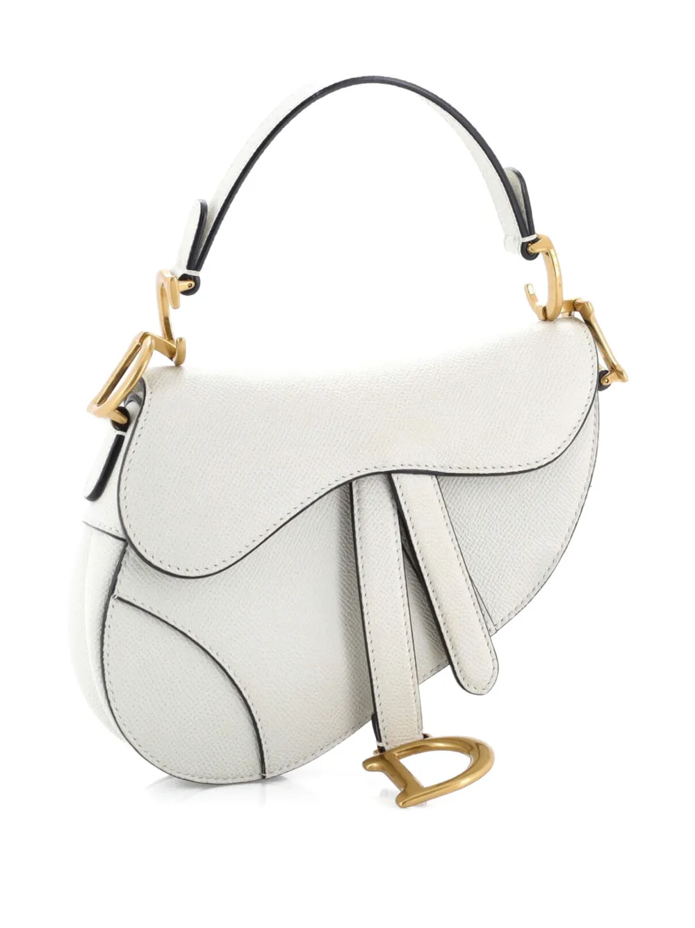 DIOR Pre-owned Saddle Handbag Leather Mini Shoulder Bag In White