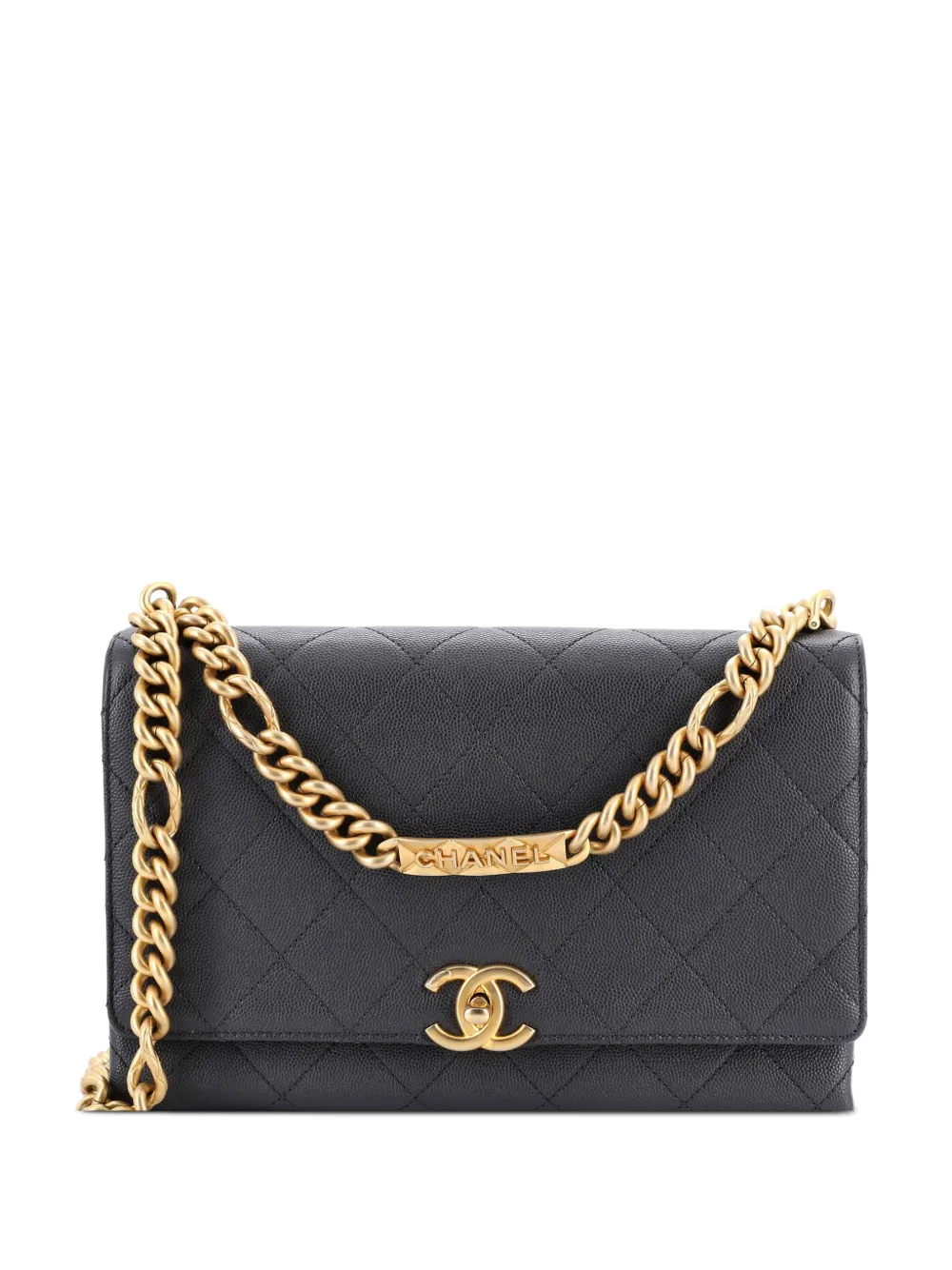 CHANEL Pre-Owned Bracelet On Chain Flap Bag Quilted Caviar Medium shoulder bag - Grigio