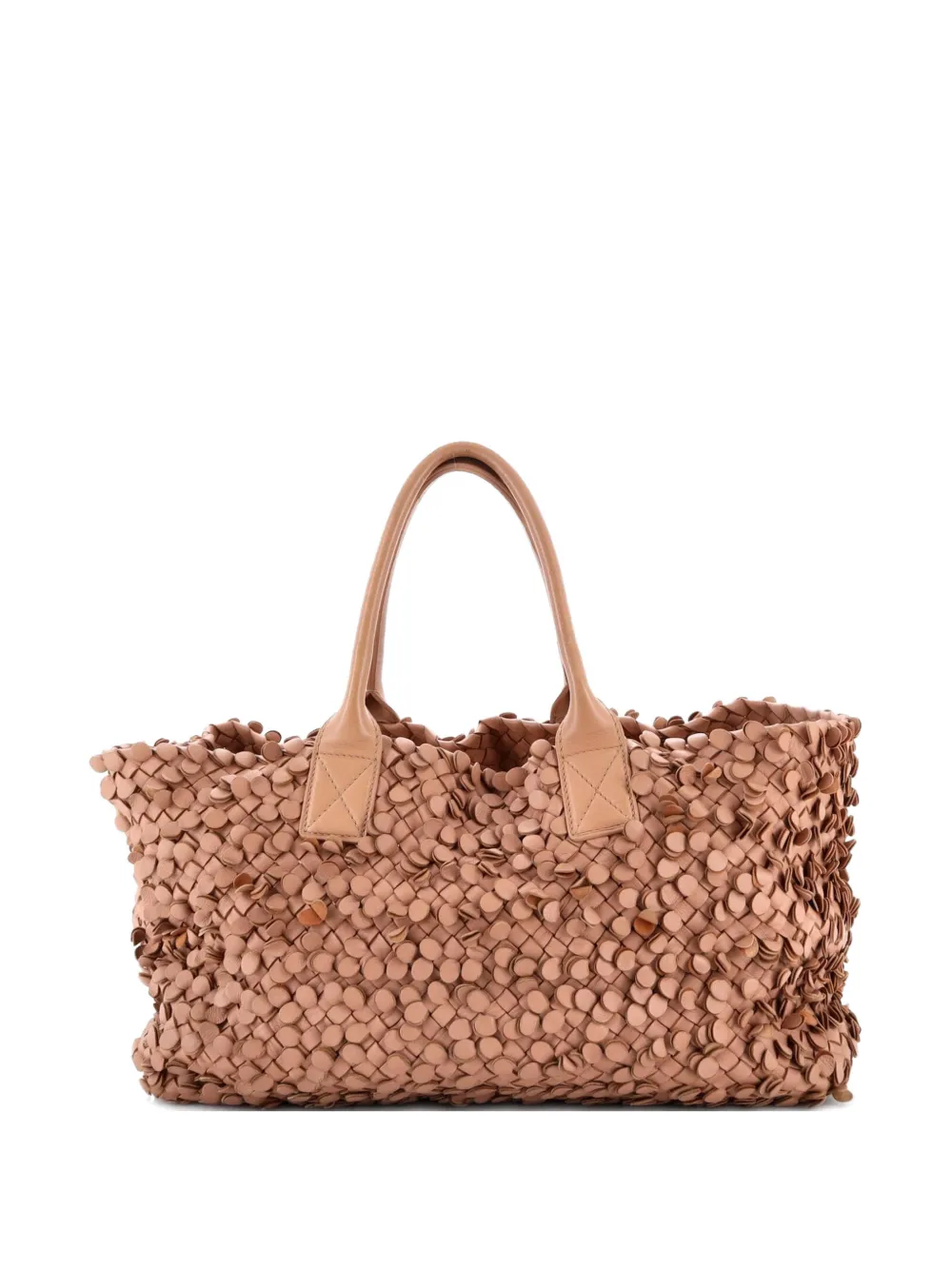 Pre-owned Bottega Veneta Poussin Paillettes Cabat Handbag Intrecciato Nappa Large Tote Bag In Neutral