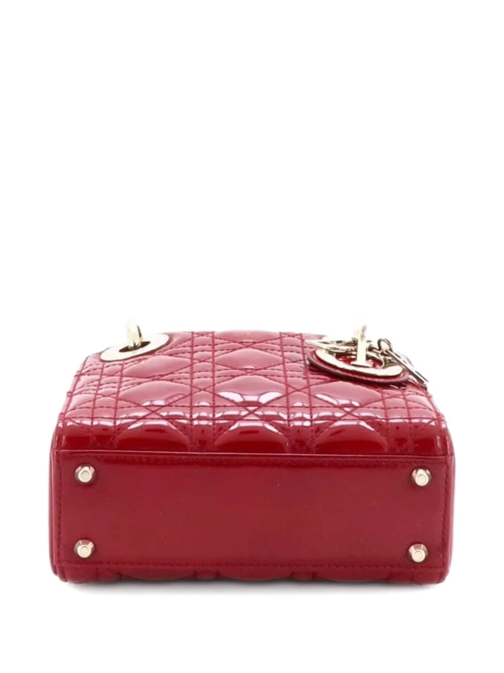 Pre-owned Dior Lady  Chain Bag Cannage Quilt Patent Mini Satchel In Red