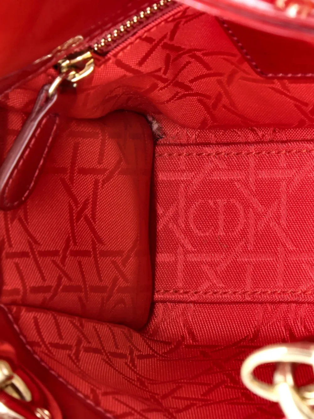 Pre-owned Dior Lady  Chain Bag Cannage Quilt Patent Mini Satchel In Red
