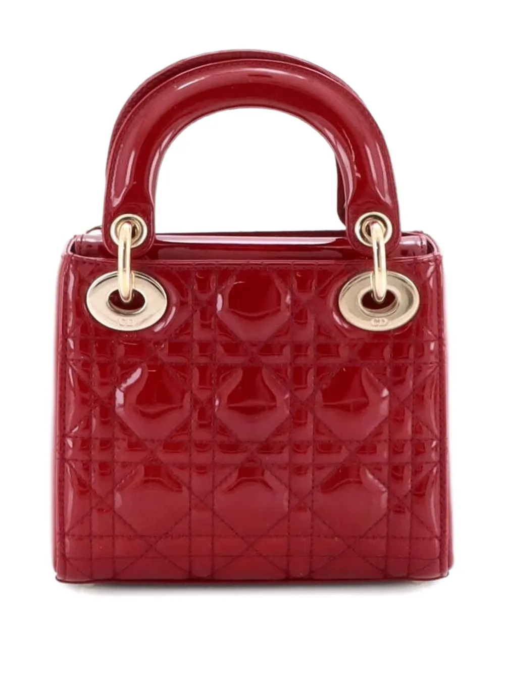 Pre-owned Dior Lady  Chain Bag Cannage Quilt Patent Mini Satchel In Red
