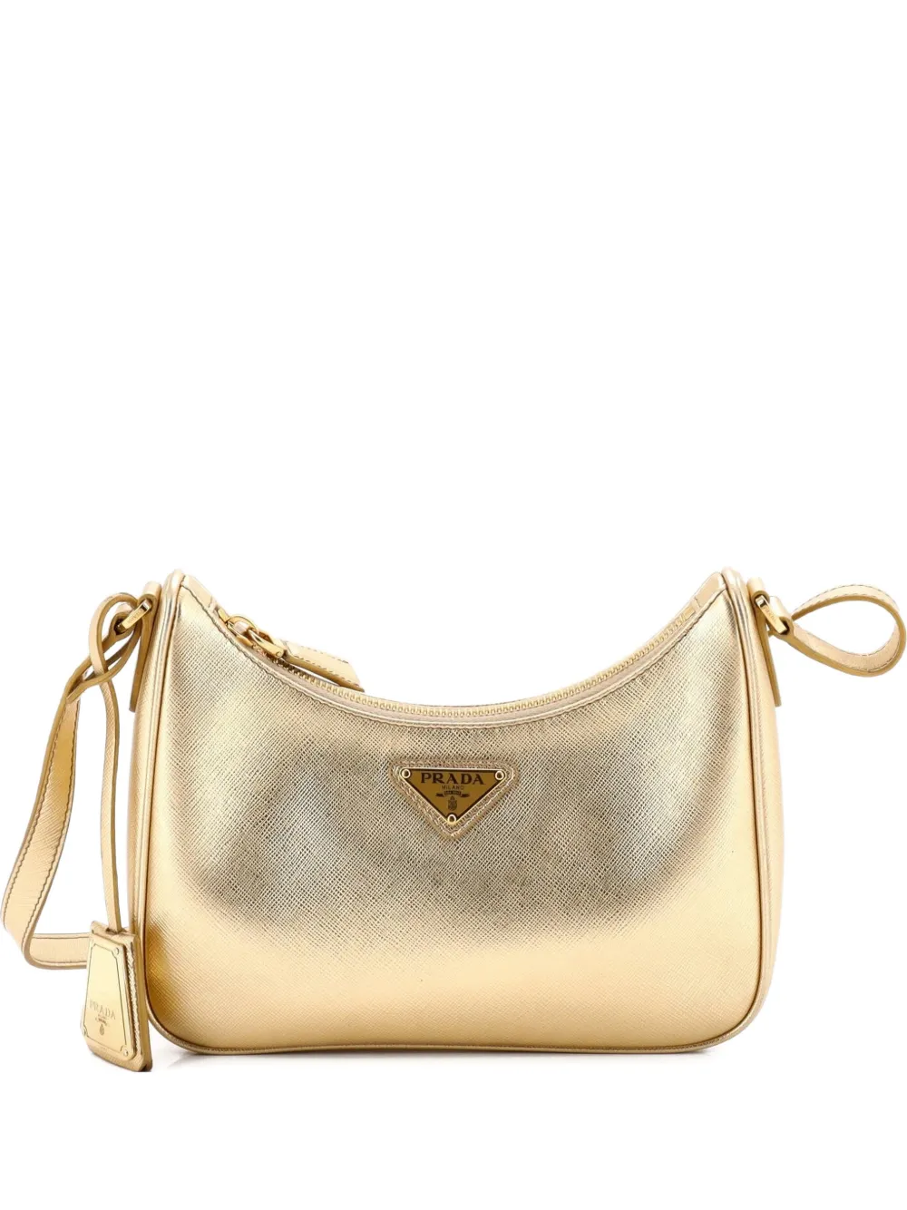 Prada Pre-Owned Adjustable Handle Zip Saffiano Leather Mini hobo bag | Gold | Image 1