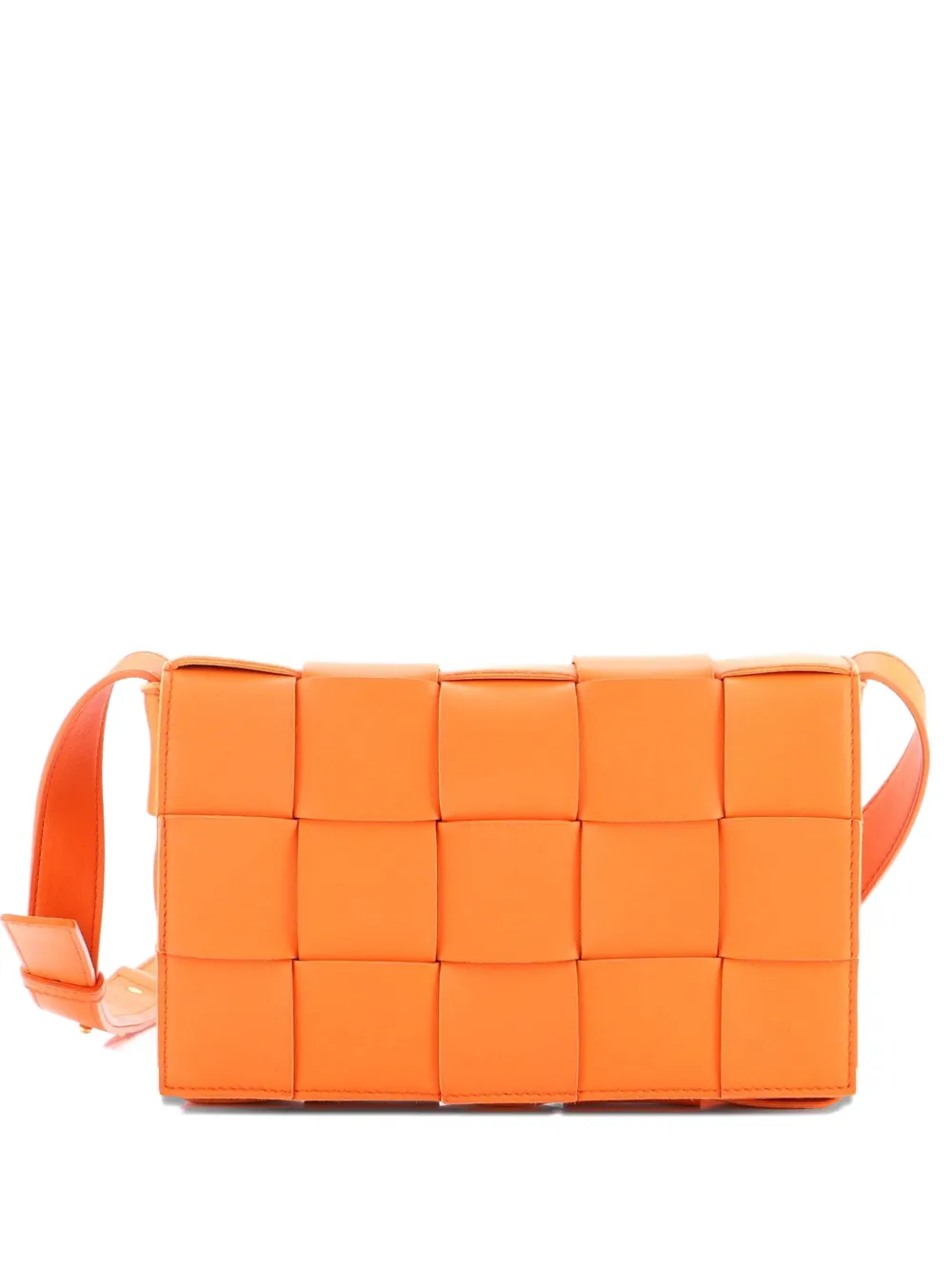 Pre-owned Bottega Veneta Cassette Maxi Intrecciato Leather Small Crossbody Bag In Orange