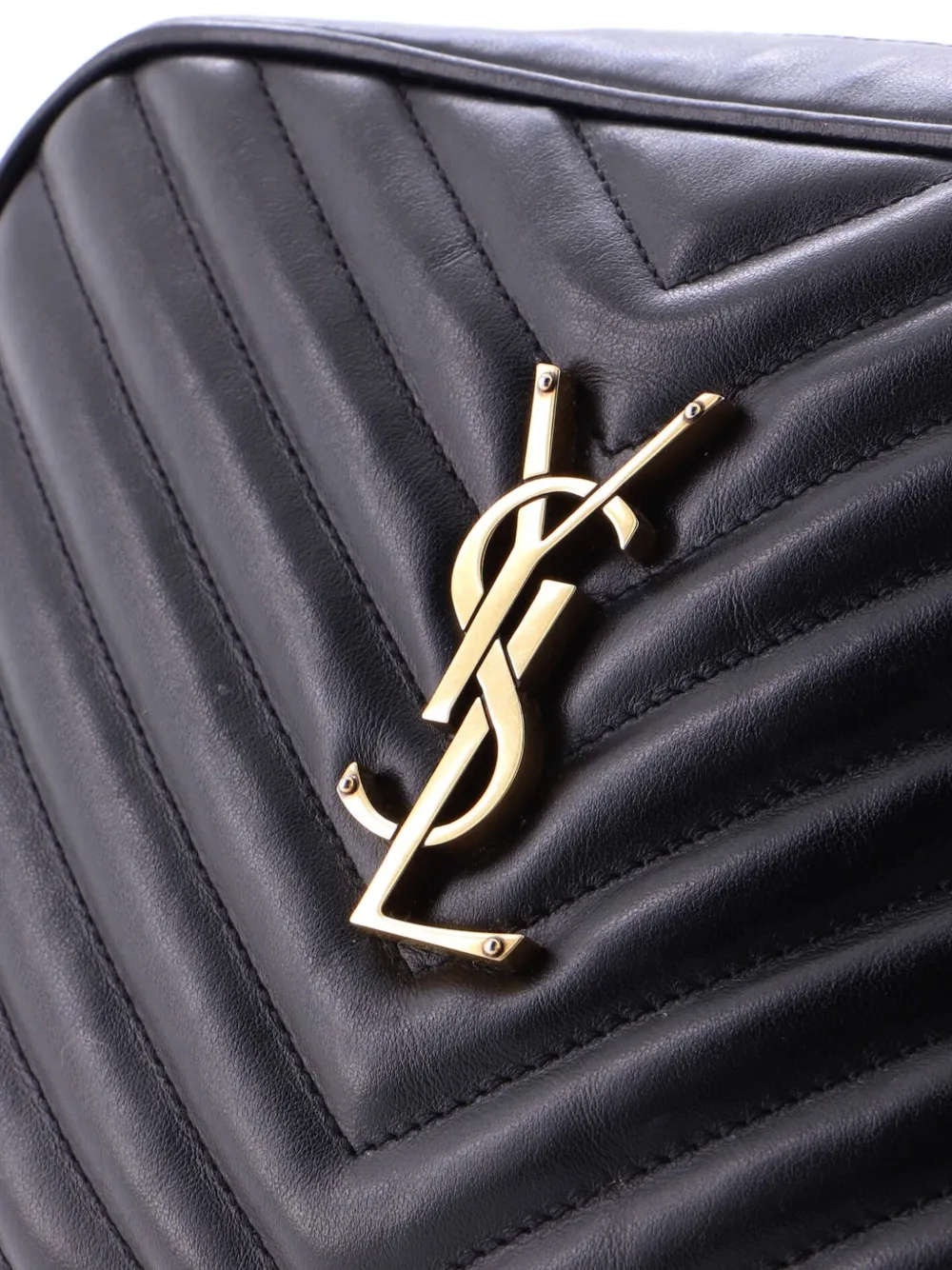 Pre-owned Saint Laurent Lou Camera Bag Matelasse Chevron Leather Small Crossbody Bag In Black