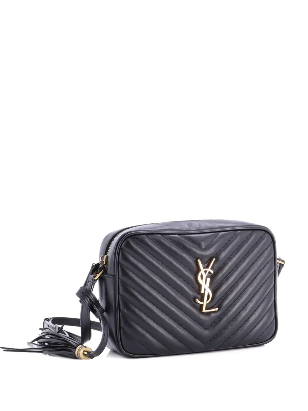 Pre-owned Saint Laurent Lou Camera Bag Matelasse Chevron Leather Small Crossbody Bag In Black