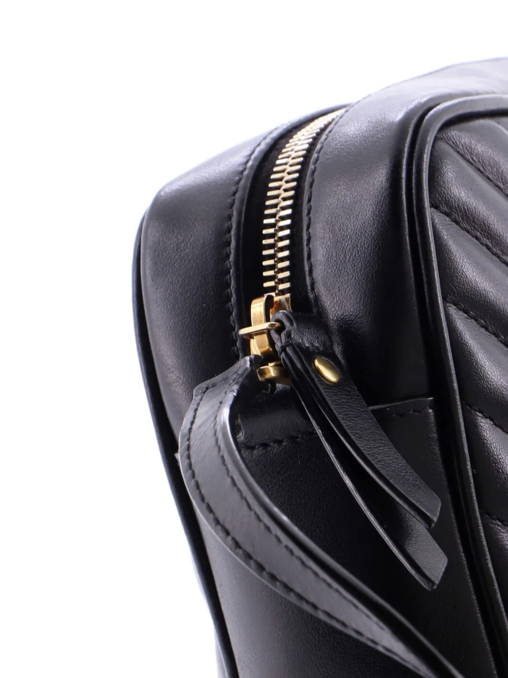 Pre-owned Saint Laurent Lou Camera Bag Matelasse Chevron Leather Small Crossbody Bag In Black