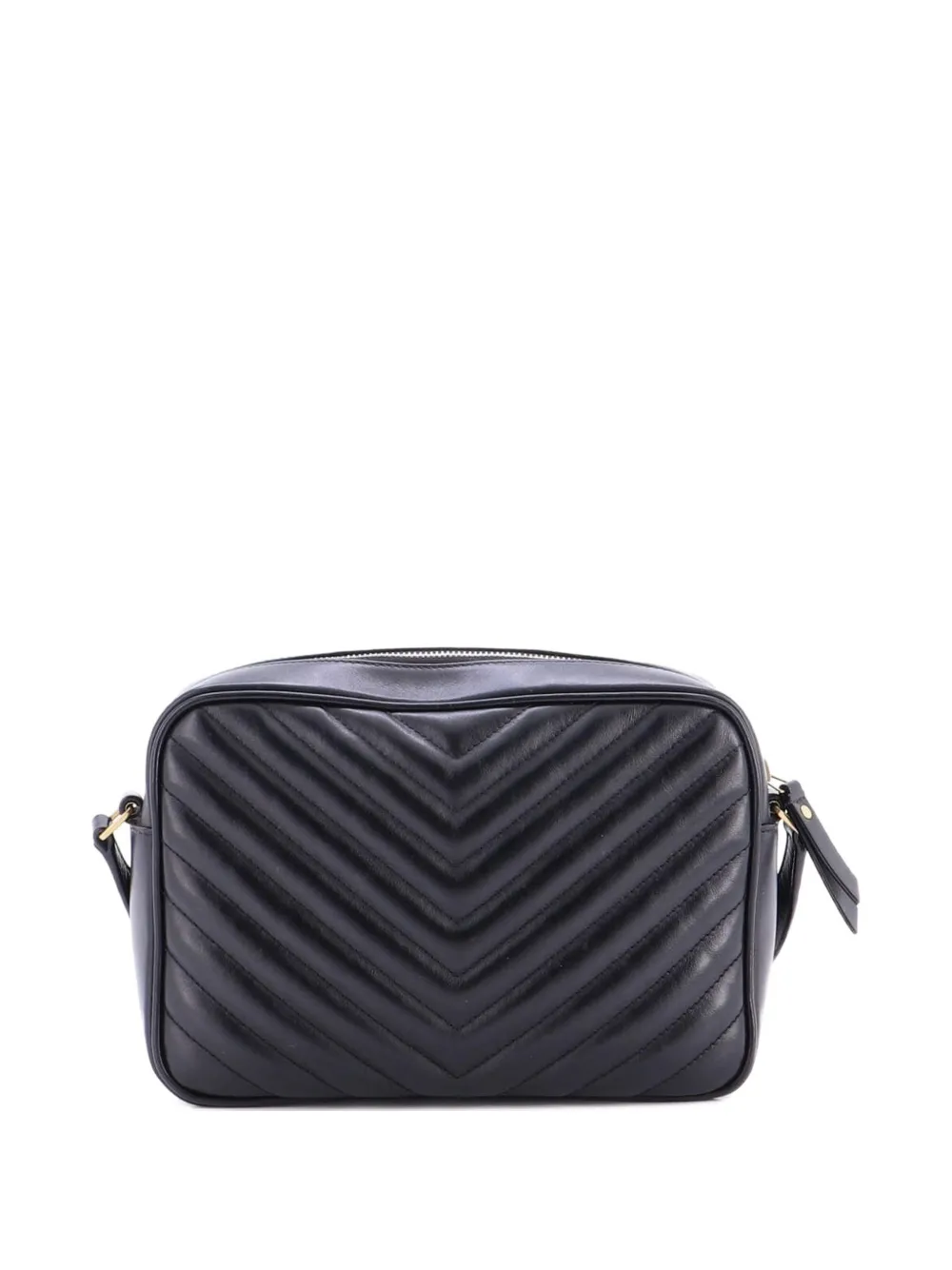Pre-owned Saint Laurent Lou Camera Bag Matelasse Chevron Leather Small Crossbody Bag In Black