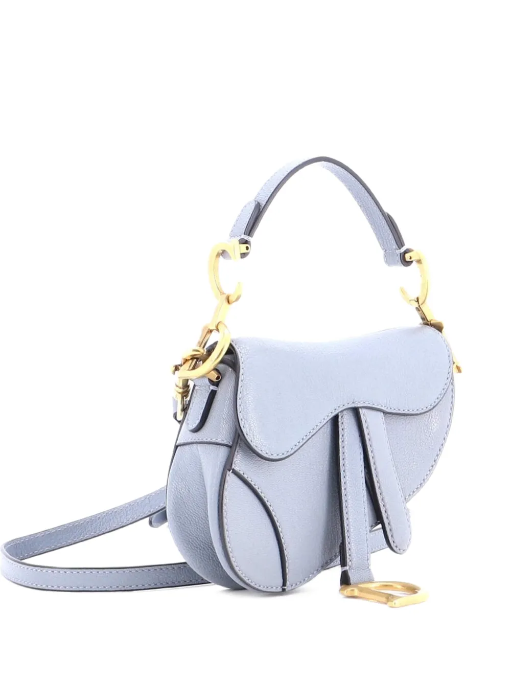 Pre-owned Dior Saddle Handbag With Strap Leather Micro Shoulder Bag In Blue