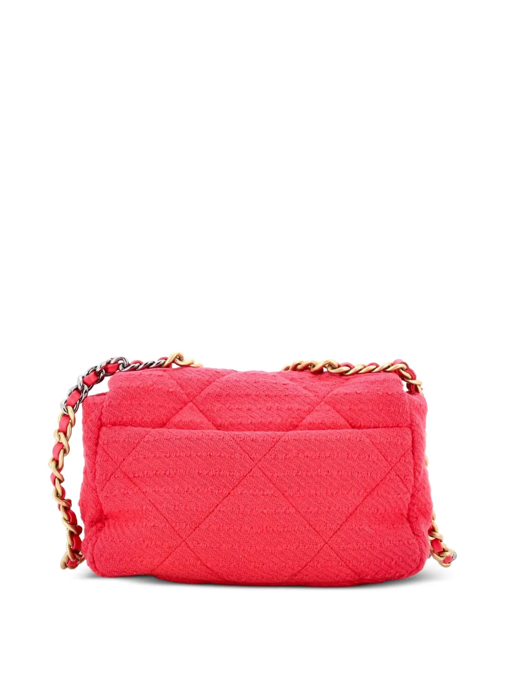 Pre-owned Chanel 19 Flap Bag Quilted Tweed Medium Crossbody Bag In Pink