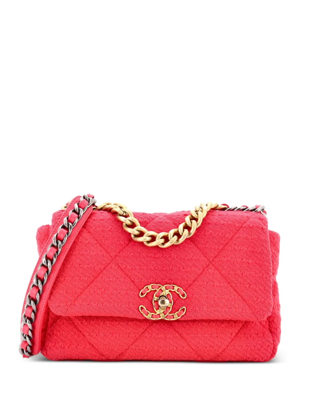 CHANEL Pre-Owned 19 Flap Bag Quilted Tweed Medium crossbody bag - Rosa