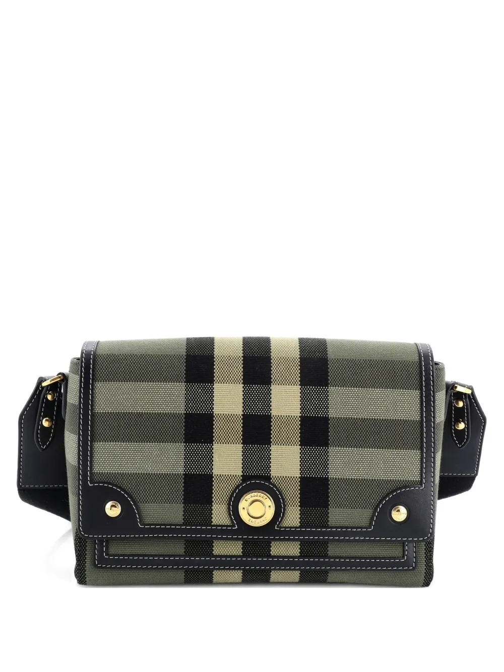 Pre-owned Burberry Note Check Canvas And Leather Medium Crossbody Bag In Green