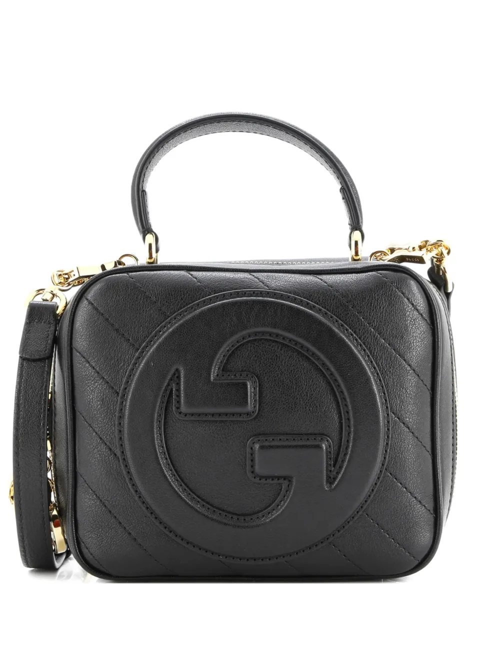 Pre-owned Gucci Blondie Nm Top Handle Shoulder Bag Diagonal Quilted Leather Satchel In Black