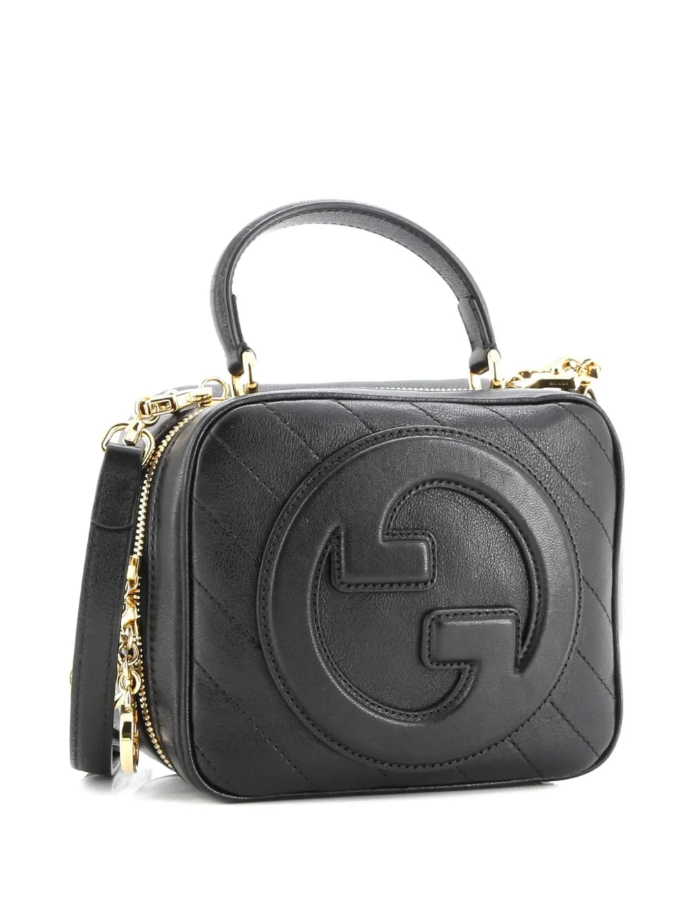 Pre-owned Gucci Blondie Nm Top Handle Shoulder Bag Diagonal Quilted Leather Satchel In Black