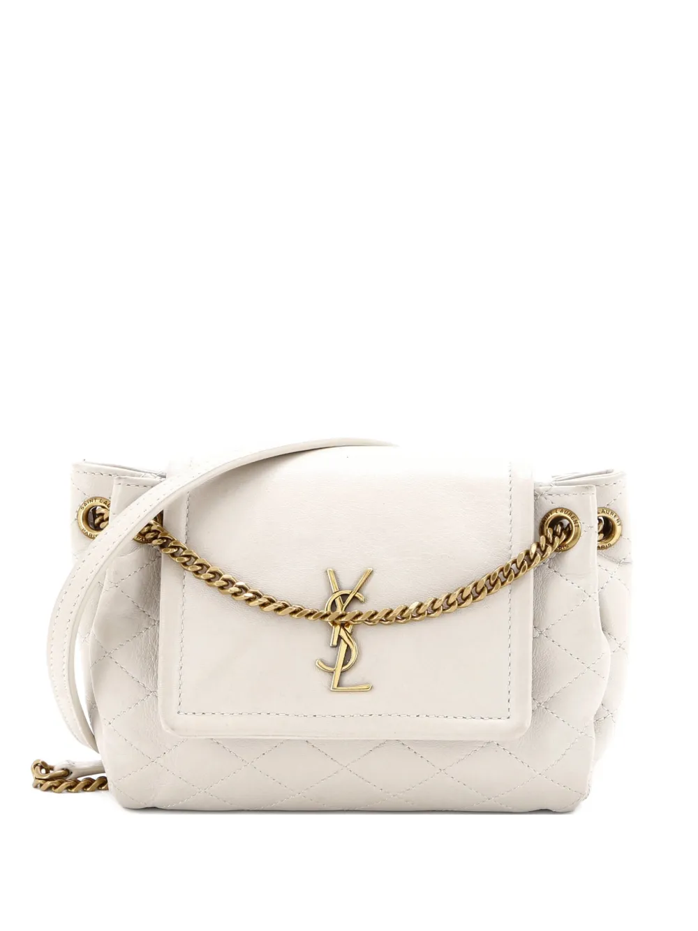 Pre-owned Saint Laurent Nolita Satchel Quilted Leather Mini Crossbody Bag In Neutral