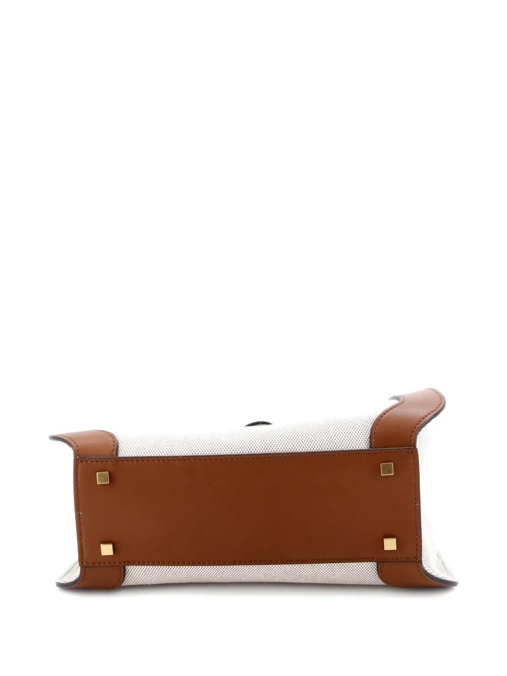 Pre-owned Valentino Garavani Vlogo Shopper Canvas And Leather Small Tote Bag In Brown