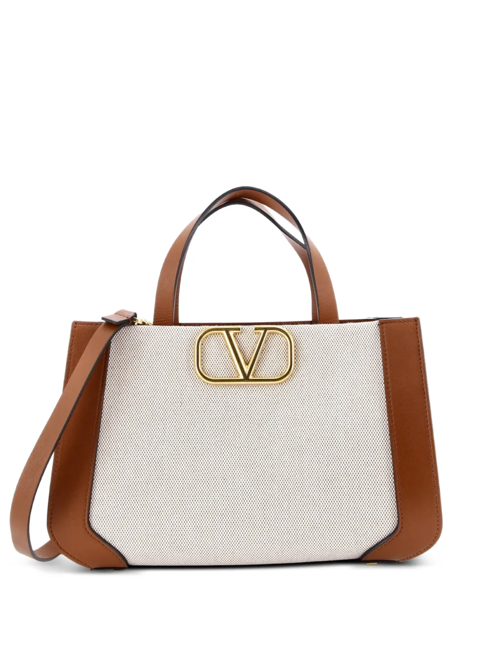 Valentino Garavani Pre-Owned VLogo Shopper Canvas and Leather Small tote bag - Marrone