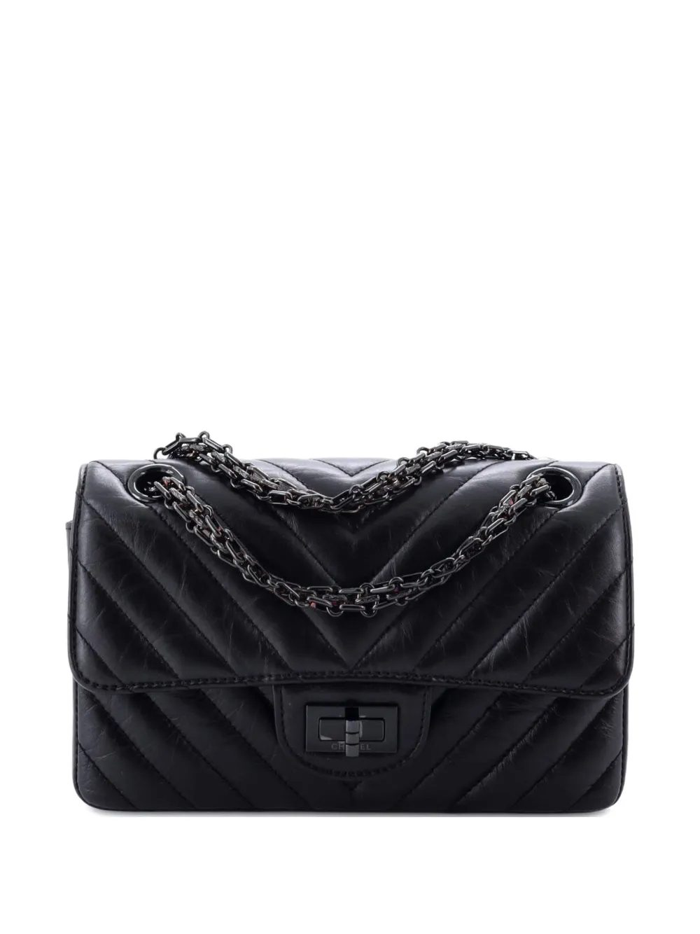 CHANEL Pre-Owned So Black Reissue 2.55 Flap Bag Chevron Aged Calfskin Mini crossbody bag - Nero
