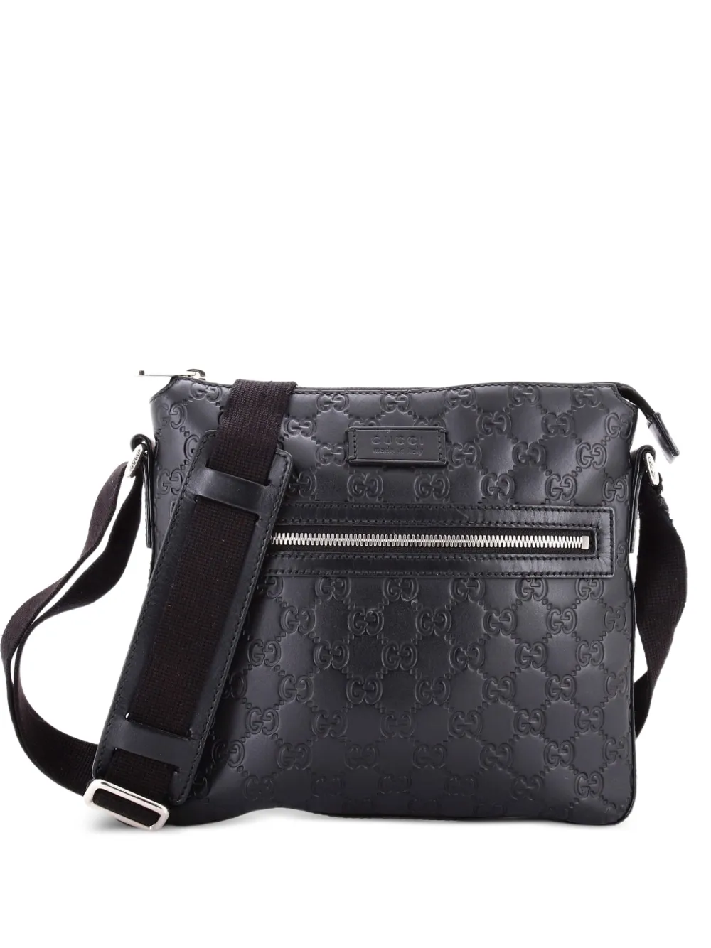 Gucci Pre-Owned Signature Zip Messenger Bag Guccissima Leather Small crossbody bag - Nero