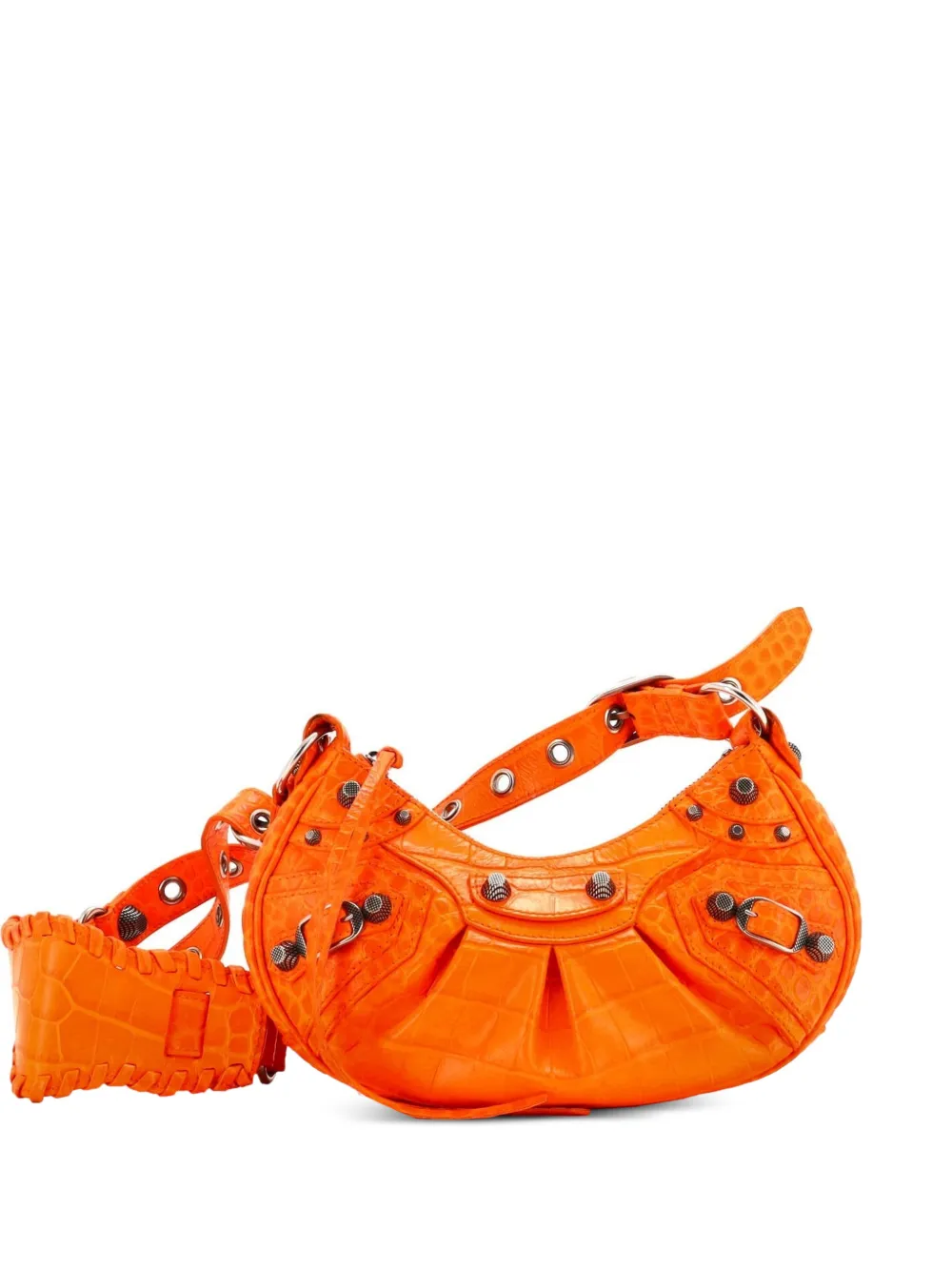 Balenciaga Pre-Owned Le Cagole Giant Studs Crocodile Embossed Leather Small shoulder bag - Arancione