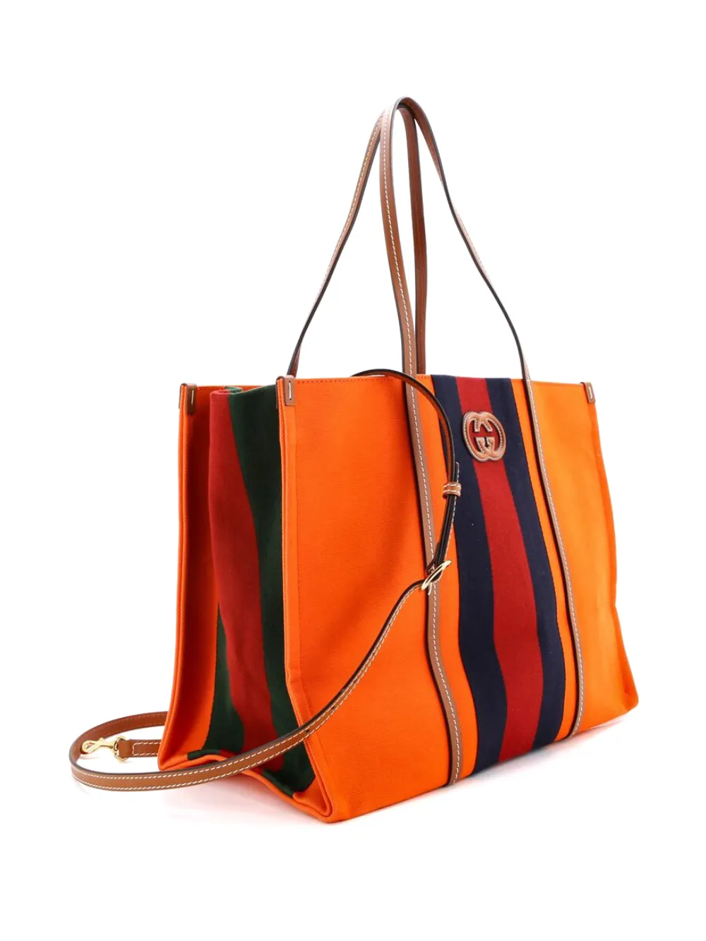  Gucci Pre-owned Interlocking G Web Canvas Large Tote Bag - Brown 