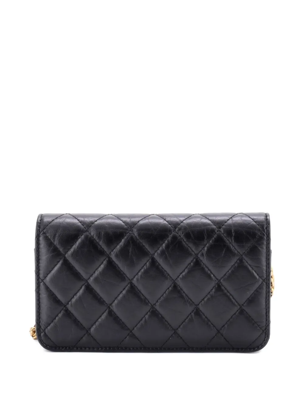 Pre-owned Chanel Reissue 2.55 Flap Phone Holder With Chain Quilted Aged Calfskin Shoulder Bag In Black