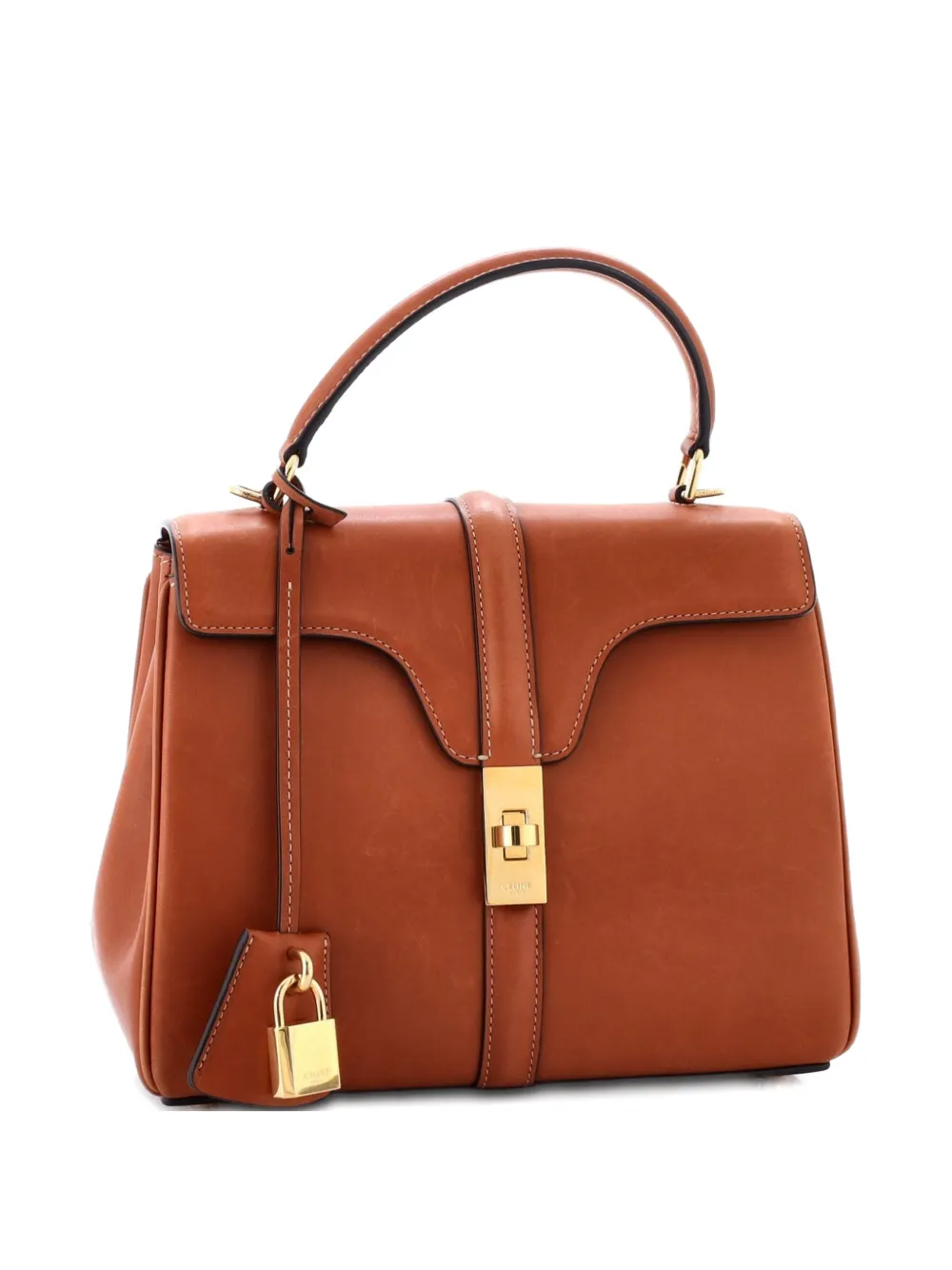 Pre-owned Celine 16 Top Handle Bag Smooth Calfskin Small Satchel In Brown