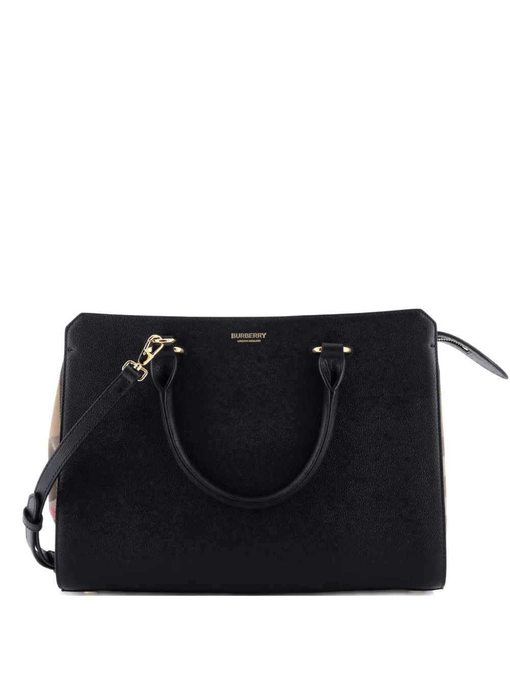 Burberry Pre-Owned Banwell Leather and House Check Canvas Small tote bag - Nero