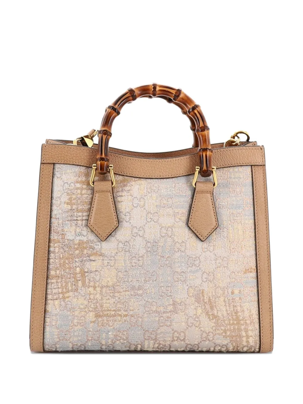 GUCCI Pre-owned Diana Nm Bamboo Handle Nishijin Gg Silk Textile And Leather Small Tote Bag In Gold