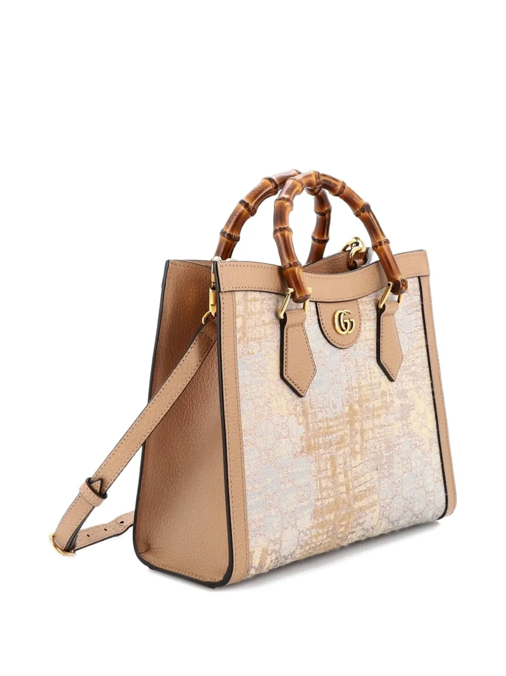 GUCCI Pre-owned Diana Nm Bamboo Handle Nishijin Gg Silk Textile And Leather Small Tote Bag In Gold