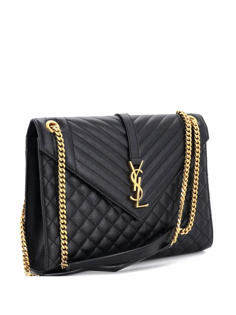 Pre-owned Saint Laurent Classic Monogram Envelope Satchel Mixed Matelasse Leather Large Shoulder Bag In Black