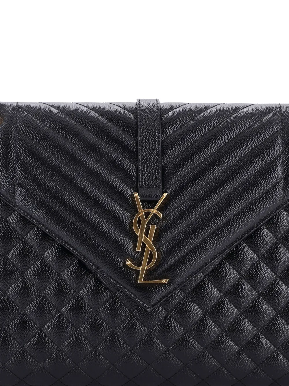 SAINT LAURENT Pre-owned Classic Monogram Envelope Satchel Mixed Matelasse Leather Large Shoulder Bag In Black