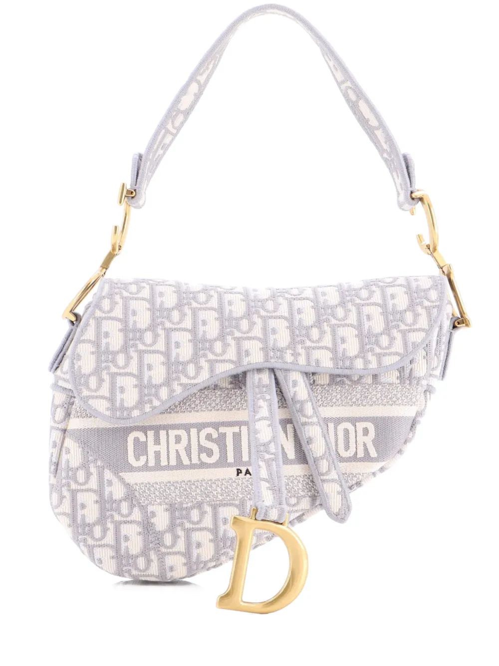 Christian Dior Pre-Owned Saddle Handbag Logo Embroidered Oblique Canvas Medium shoulder bag – Grey